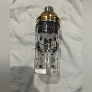 Anthropologie Bistro Cocktail Shaker Glass Metal gold black floral - missing cap